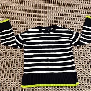 Black and White Striped Sweater with Lime Accents